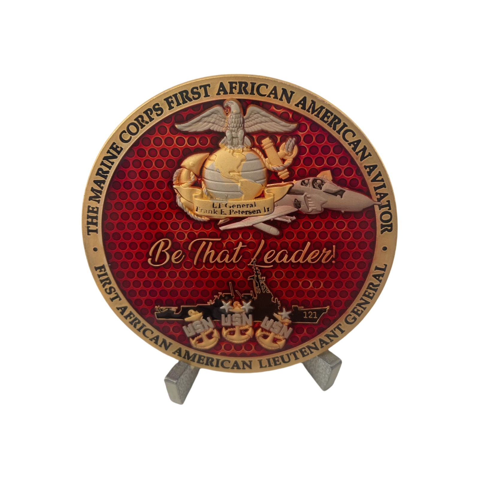 The Marine Corps USS Frank E.Petersen JR. DDG-121 First African American Aviator Lieutenant General Chief Military Challenge Coin (2)