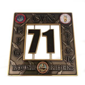 Custom challenge coin with detailed engraving and antique finish
